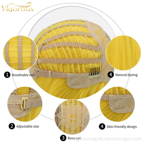 Cheap futura High Quality Premium Heat Resistant Fiber Synthetic Hair Wigs Bangs Pixie Bob Yellow Colors Short Hair black Women